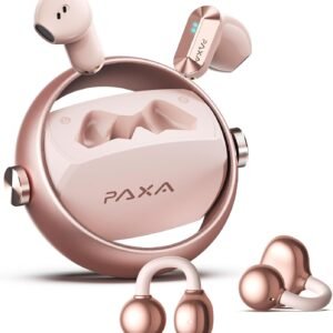 2 in 1 Clip on Open Ear Headphones Wireless Earbuds, 0 Delay Bluetooth 6.0, Ultra-long 140H Play, Auto L-R Recognition Touch Control, Hybrid Noise Reduction for Work Fitness Daily Use,Ctbuds Rose Gold