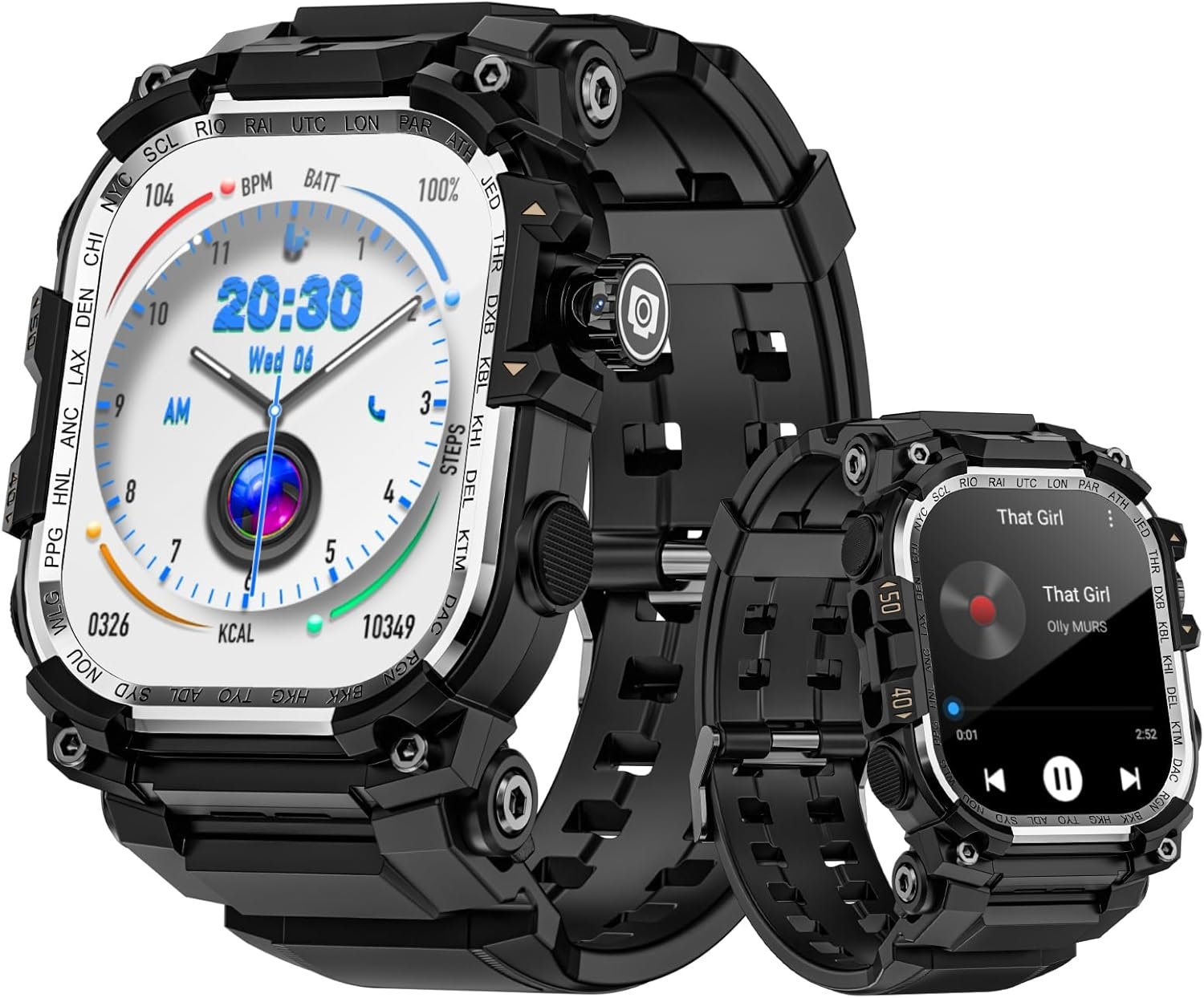 LOKMAT 2.06'' AMOLED Large Screen 4G Smart Watch, 3GB+32GB Mens Military Rugged Sports Android Smartwatch with Rotating Camera WiFi GPS NFC, Fitness...
