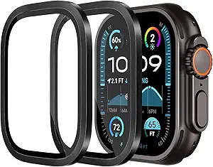 Suitisbest 2 Pack for Apple Watch Ultra 2/Ultra Screen Protector 49mm, Waterproof Titanium Matel Frame Keep Original Touch Sensitive 9H Tempered Glass Protective Film for iWatch 49mm