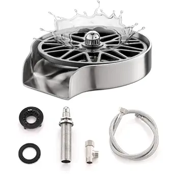 Glass Rinser for Kitchen Sink, Brushed Nickel Cup Washer for Sink, Stainless Steel Universal Sink Bottle Washer for Baby Bottle, Wine Glass Cup