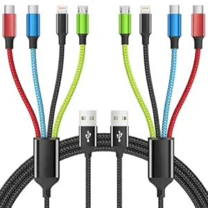 Travel Essentials Multi Charging Cable [2Pack 5FT], Nylon 4 in 1 Charging Cords, USB Cable Phone Charger with IP/Type C/Type C/Micro Port, Compatible with Most Cell Phones/Tablets and More