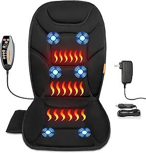 Massage Seat Cushion with Full Back Thighs Heat Back Massager for Chair with 3 Heating Pads 6 Vibrating Motors, Massage Chair Pad for Home Office, Heated Seat Cover Warmer for Pain Relief