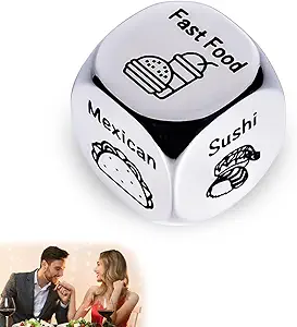 Food Dice, Dinner Dices, Steel Food Decision Dices, Valentines Day Gifts for Him Her, Date Night Dice Couples Gift, Christmas Anniversary Birthday Gifts for Boyfriend Girlfriend Wife Husband Women Men