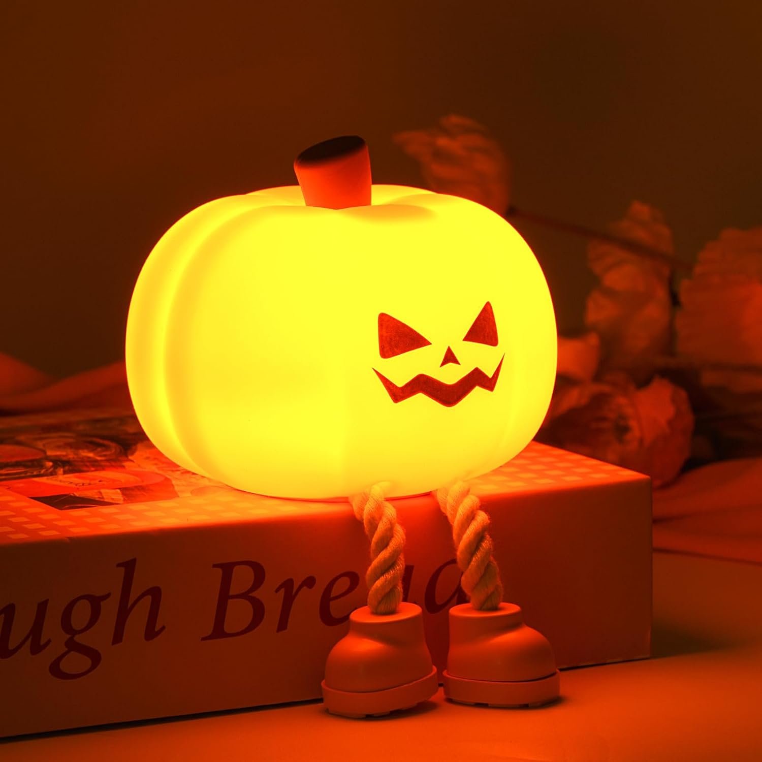 Pumpkin Night Light, Dylviw Cute LED Pumpkin Lamp with 3 Level Dimmable, Nursery Nightlight for Kids, Silicone Rechargeable Bedside Touch Lamp, Funny Office Desk and Halloween Decor for Woman and Kids