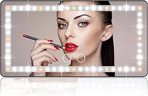 Car Sun Visor Vanity Mirror, with 3 Light Modes & 60 LEDs - Rechargeable Dimmable Clip-on Rear View Sun-Shading Cosmetic Makeup Mirror, Universal for Car SUV(Black)