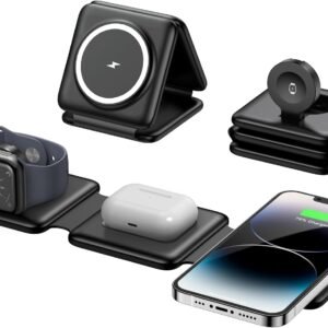Magnetic Wireless Charger for iPhone: Fodable 3 in 1 Charging Station for Multiple Apple Devices - Travel Charging Pad Dock for Apple Watch iPhone 16 15 14 13 12 Pro Max Plus & Airpod