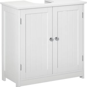 kleankin Pedestal Sink Storage Cabinet, Vanity Base Cabinet, Under Sink Bathroom Cabinet with U-Shape Cut-Out and Adjustable Internal Shelf (White)