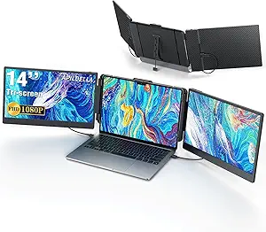 14’’ Triple Laptop Screen Extender, 1080P FHD Portable Dual Monitor for Laptop USB C HDMI, Plug-Play Monitor Extender for Triple Display for Mac/Windows, Fit 13”-17.3” Laptops
