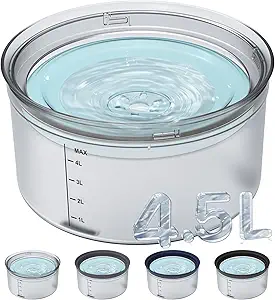 Decflow 1.2Gallon Dog Water Bowl No Spill, 4.5L Large Capacity Spill Proof Dog Bowls with Transparent Floating Disk, No Splash Slow Drinking Dog Bowl for Sloppy Messy Drinkers (Clear)
