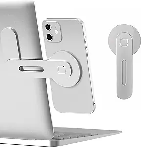 CloudValley Magnetic Phone Holder for Laptop Designed for iPhone 16/15/14/13/12 MagSafe, Adjustable Phone Monitor Side Mount, Slim Portable Foldable Computer Expansion Bracket, Silve