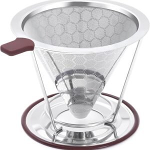 Pour Over Coffee Dripper, MISETTO Stainless Steel Filter,Easy to Clean Paperless pour over coffee maker,Reusable Filter,Cone Dripper with Removable Cup