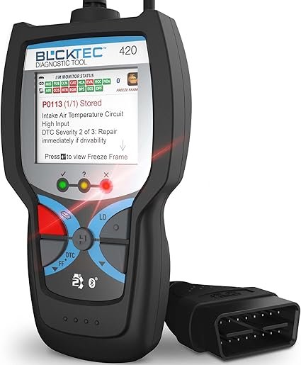 BLCKTEC 420 Bluetooth OBD2 Scanner Diagnostic Tool - Vehicle Code Reader for Car - Clears Check Engine Light - Comes with Premium OBD App On IOS & Android - Works For All Cars 1996 & Newer