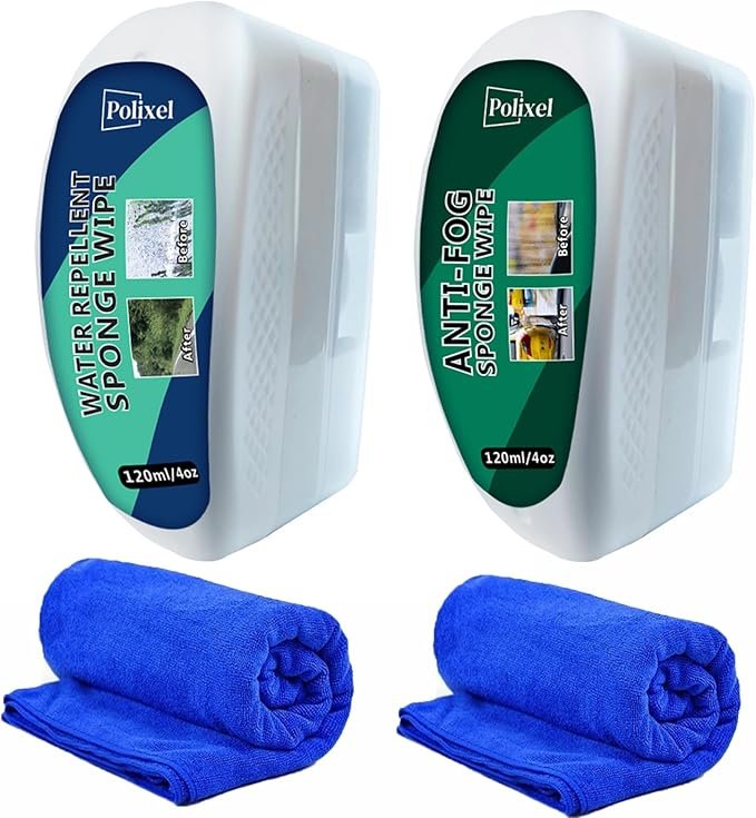 Glass Water Repellent & Anti Fog Kit, Hydrophobic Treatment Repels Rain & Spray Alternative Defogger for Interior & Exterior Glasses of Car Windshield, Mirrors, Shower Door - Pack of 2