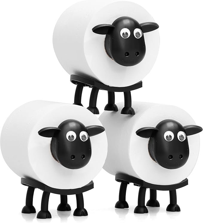VELENTI Sheep Toilet Roll Holder - Funny Toilet Paper Holder Free Standing Bathroom Set - 3D Printed Black Sheep Loo Roll Holder - Hilarious Tissue Paper Roll Storage - Cute Bathroom Decor - Set of 3