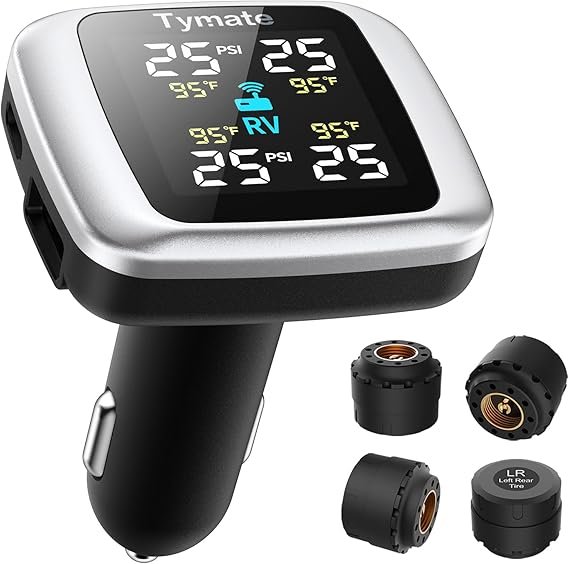 Tymate TM7 Tire Pressure Monitoring System, Wireless TPMS with 4 External Sensors & 6 Alarm Modes, Colorful Display, Real-time Tire Pressure Monitor System, Ideal for RV SUV MPV Truck Sedan (0-87 PSI)