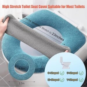 Legigo 5 Pack Thicker Bathroom Toilet Seat Cover Pads- Soft Warmer Toilet Seat Cushion Cover Stretchable Washable Fiber Cloth, Easy Installation Comfortable Toilet Lid Seat Cover(Knitted Style)