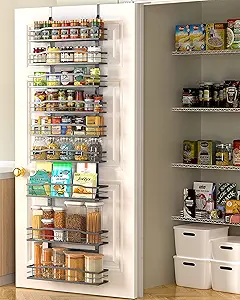Moforoco 9-Tier Over The Door Pantry Organizer, Pantry Organization and Storage, Black Hanging Basket Wall Spice Rack Seasoning Shelves, Home & Kitchen Bedroom Bathroom House Essentials