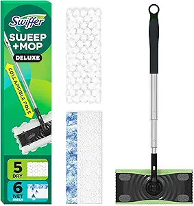 Swiffer Sweep & Mop Deluxe 2-in-1 Floor Mopping and Sweeping Kit, Multi-Surface Kit for Floor Cleaning, Kit Includes 1 Sweeper Device, 5 Heavy Duty Dry Sweeping Cloths, 6 Heavy Duty Wet Mopping Cloths