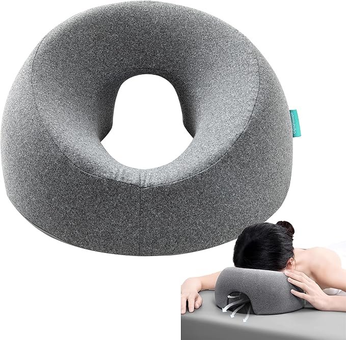 Face Down Pillow for Bed, Massage Headrest for Prone & Stomach Sleeping, Face Cradle for Spa, BBL Pillow for Post-Eye Surgery Recovery & Vitrectomy Recovery Equipment, Removable Cover Grey